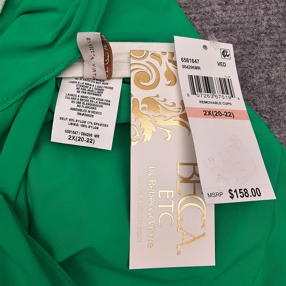 BECCA ETC One Piece Swimsuit Womens 2X Green Ruched Knot Detail Swimwear NEW